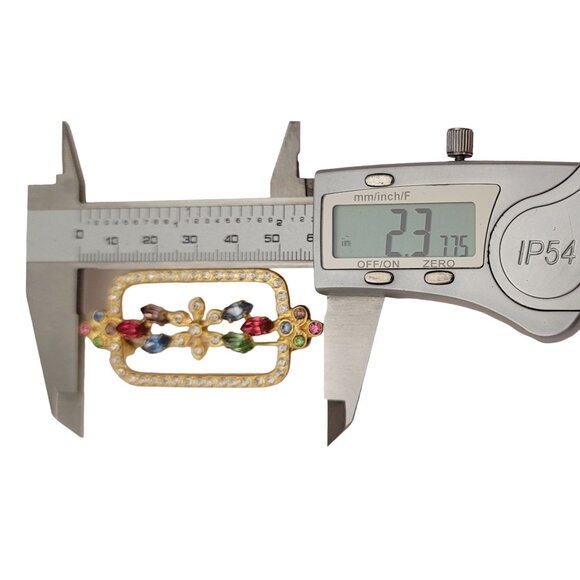 Czech Gold Tone Vintage Rhinestone Flower Square Rectangle Open Brooch Pin E774 - Picture 7 of 9